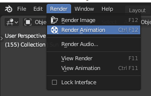 Blender software render animation menu selection task