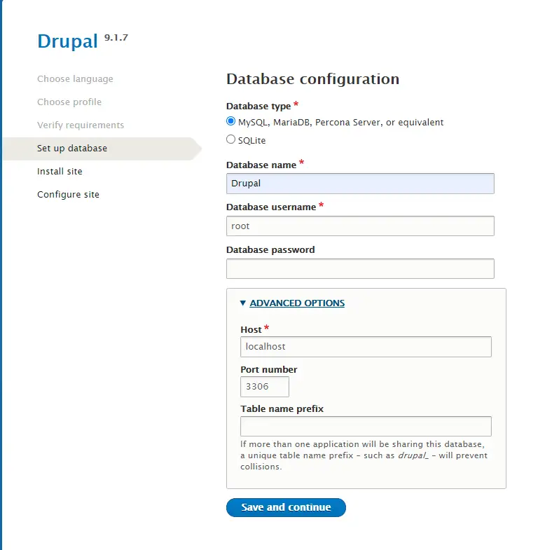 Drupal Database Configuration