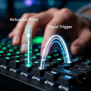 Enhanced cybersecurity keyboard with actuation point and rapid trigger technology for gamers and developers.