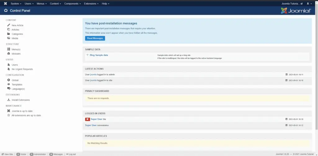 Joomla Control Panel