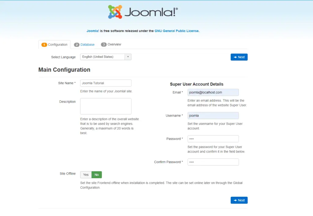 Joomla Main Configuration