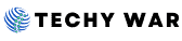 Blue digital globe and text logo for Techy War Website.