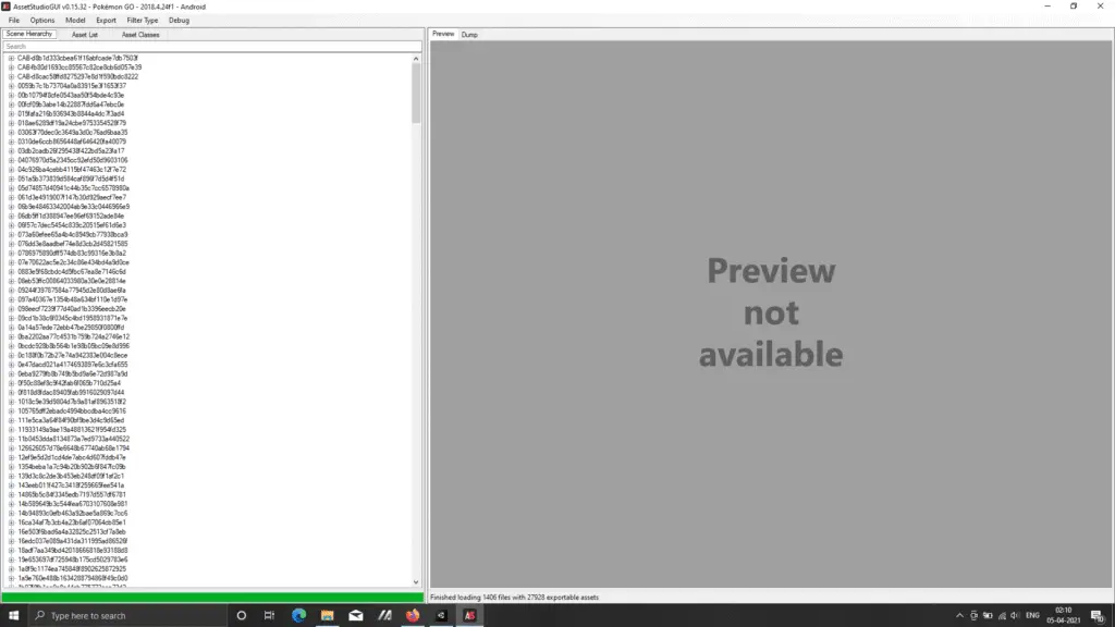 Asset Studio has finished parsing the folder and is now ready to export.